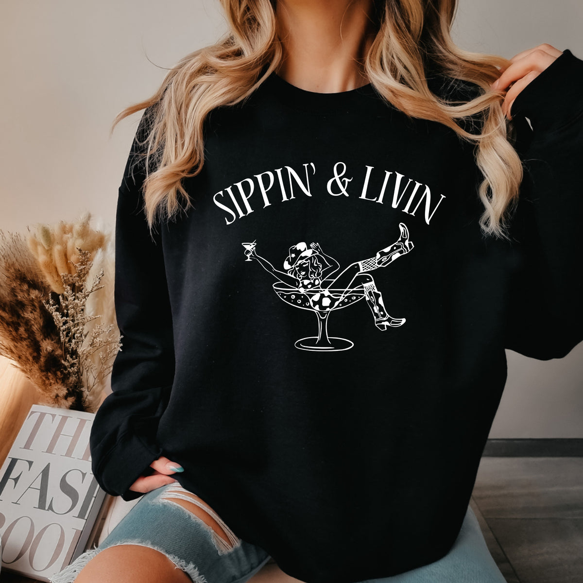 Sippin and Livin - Adult Crewneck Sweatshirt