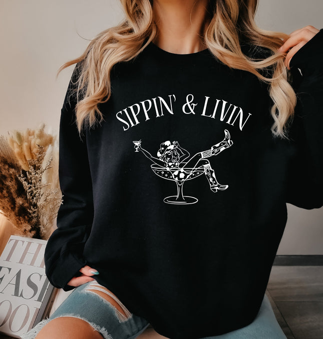 Sippin and Livin - Adult Crewneck Sweatshirt