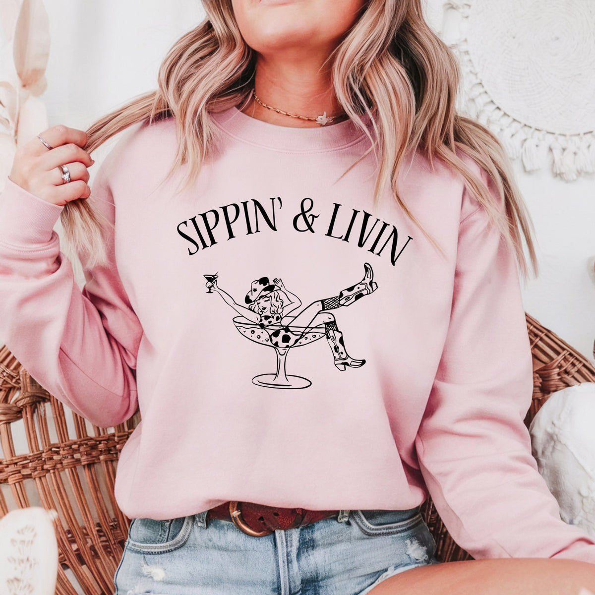 Sippin and Livin - Adult Crewneck Sweatshirt