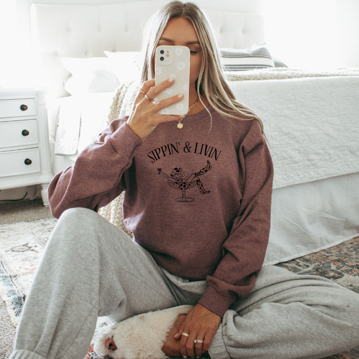 Sippin and Livin - Adult Crewneck Sweatshirt