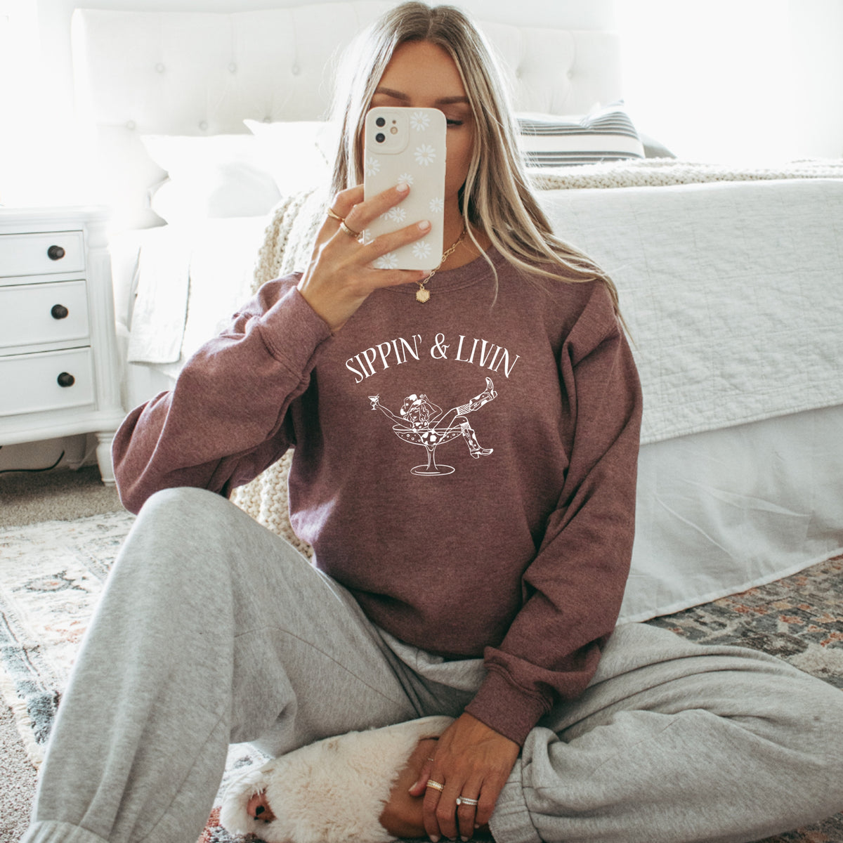 Sippin and Livin - Adult Crewneck Sweatshirt