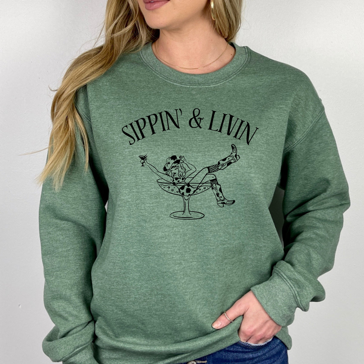 Sippin and Livin - Adult Crewneck Sweatshirt