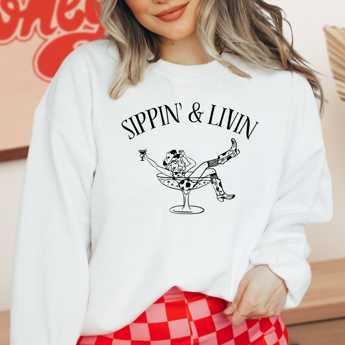 Sippin and Livin - Adult Crewneck Sweatshirt