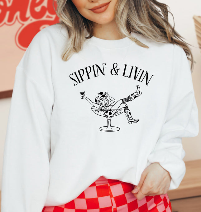 Sippin and Livin - Adult Crewneck Sweatshirt