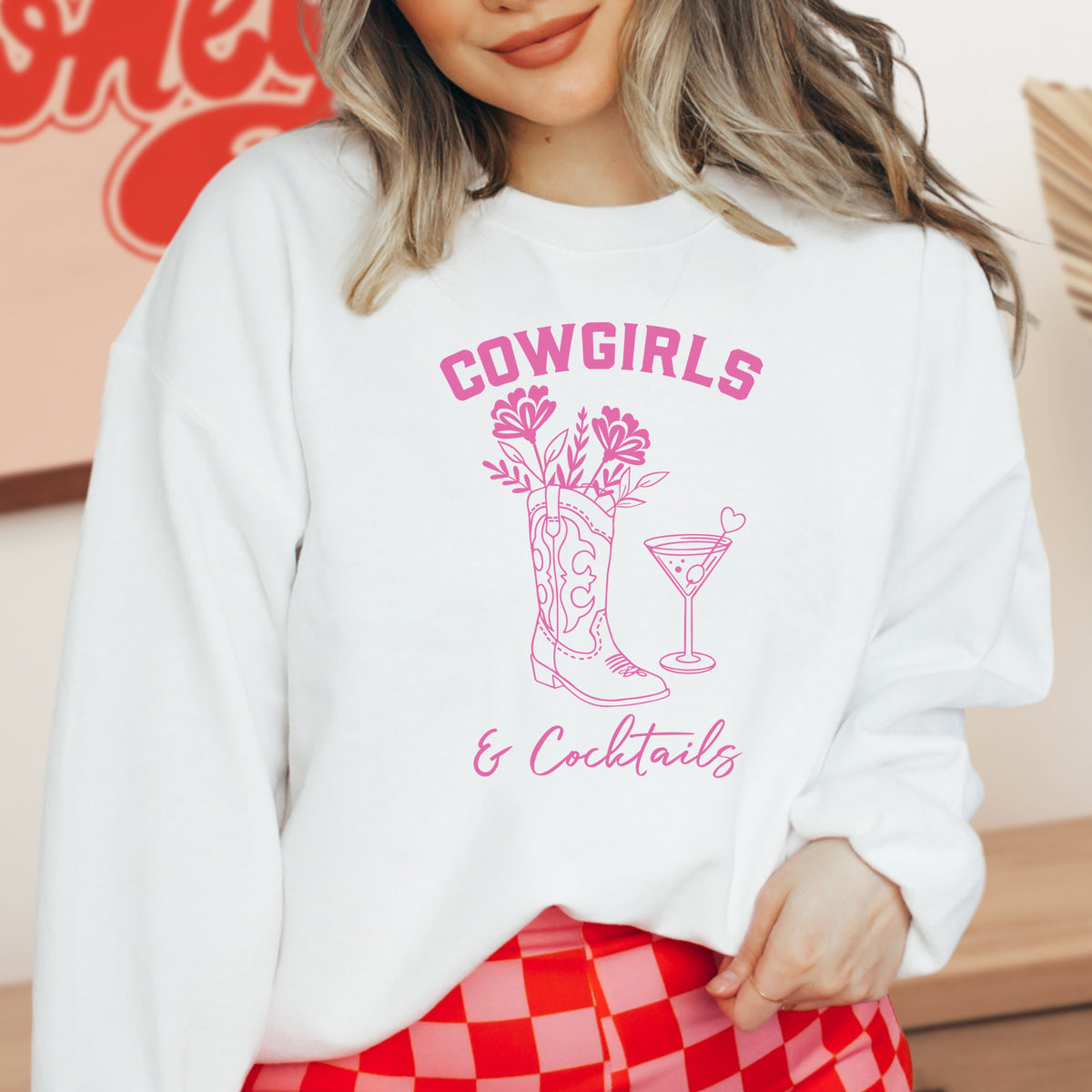 Cowgirls and Cocktails - Adult Crewneck Sweatshirt