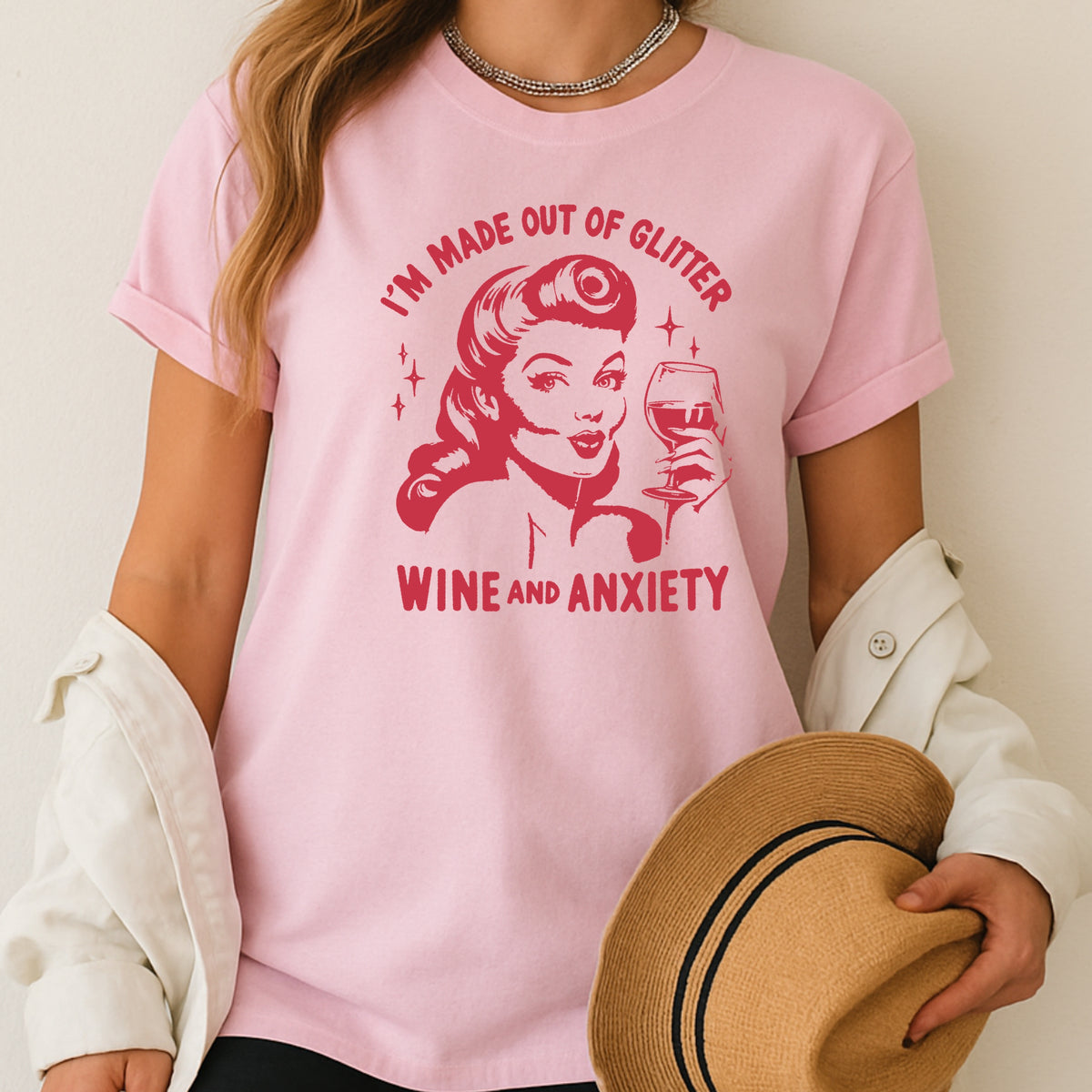 I'm Made out of Glitter, Wine, and Anxiety - Adult Softstyle T-Shirt