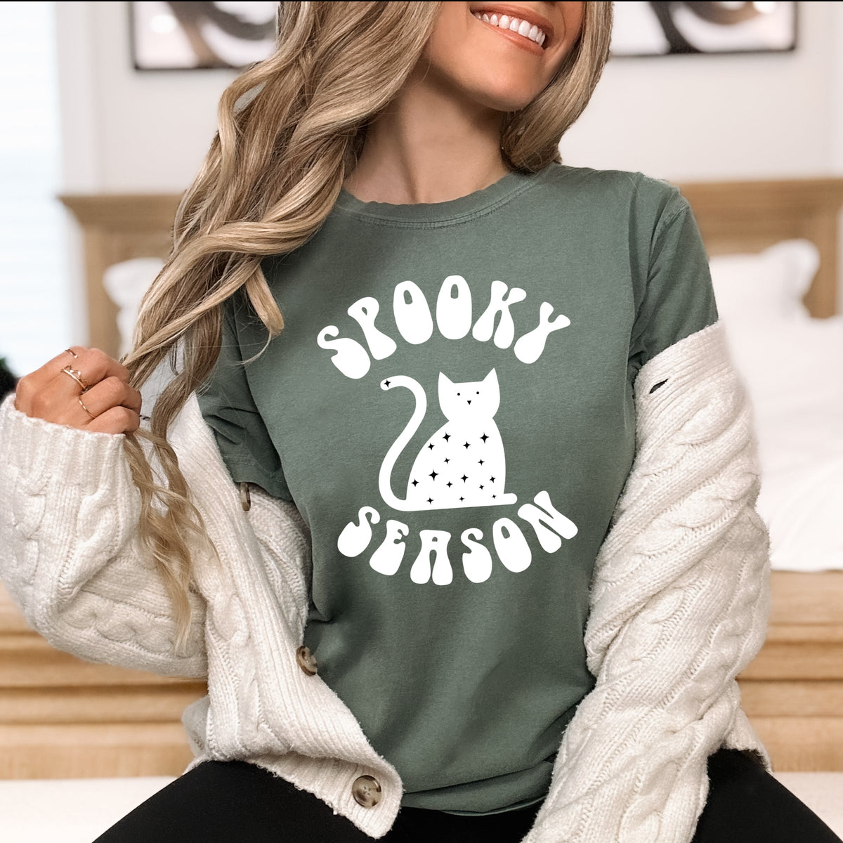 Spooky Cat Season Printed Comfort Colors T-Shirt 