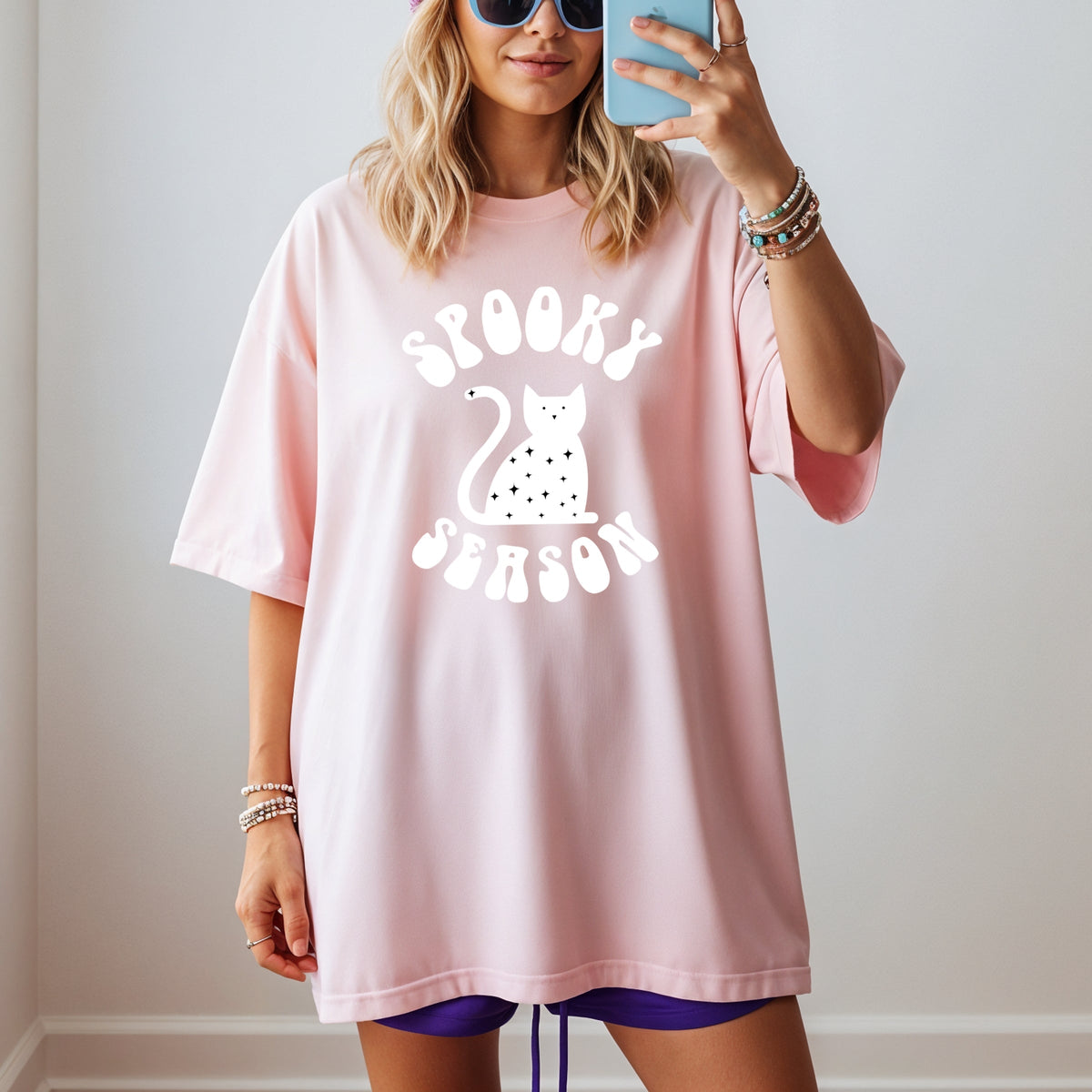Spooky Cat Season Printed Comfort Colors T-Shirt 