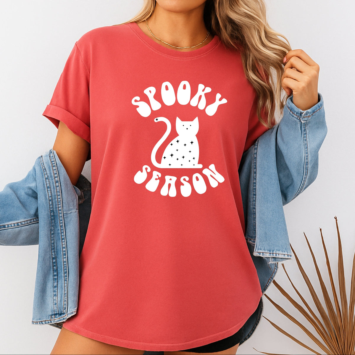 Spooky Cat Season Printed Comfort Colors T-Shirt 