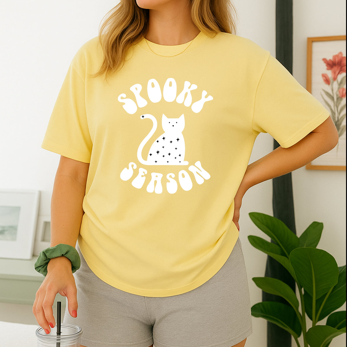 Spooky Cat Season Printed Comfort Colors T-Shirt 