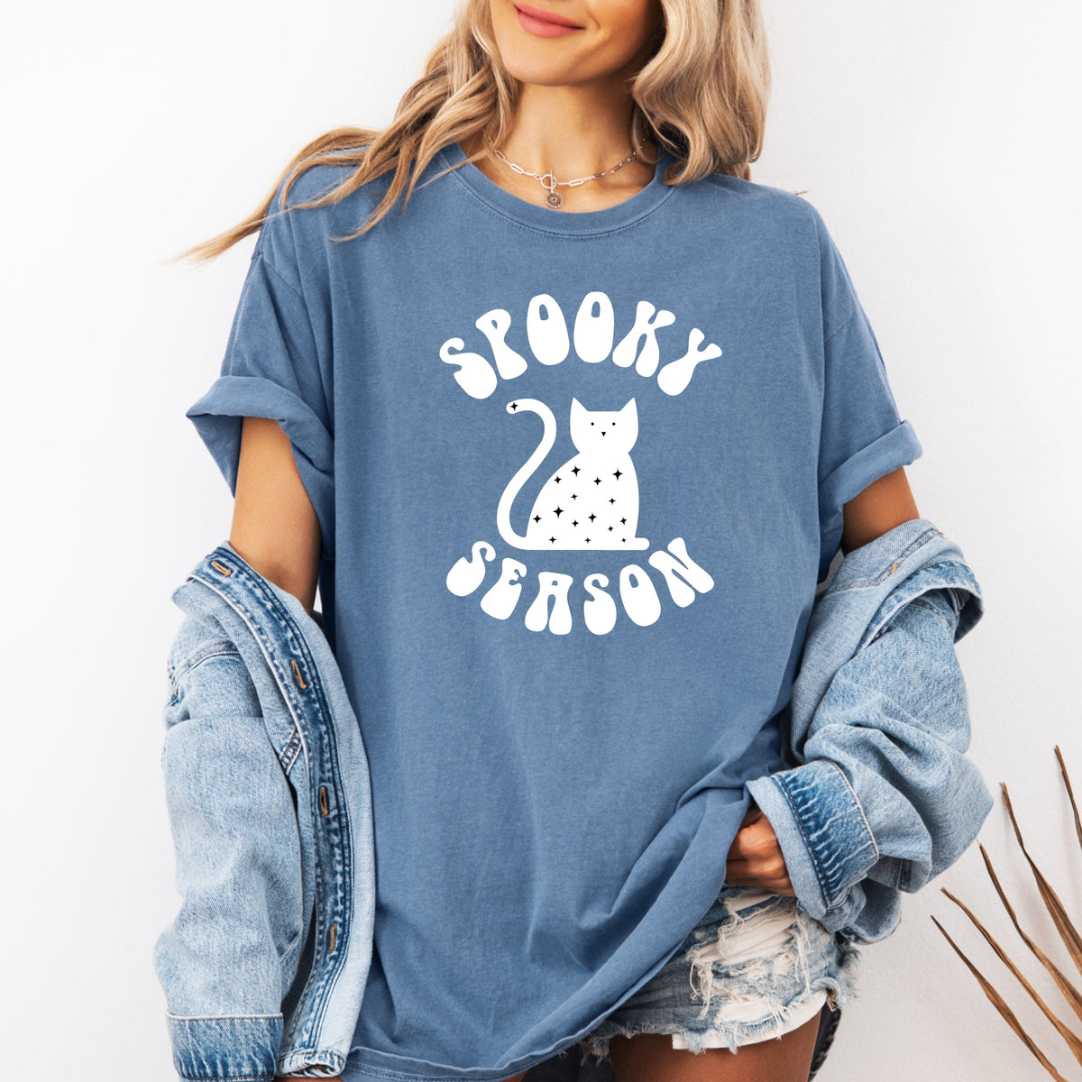 Spooky Cat Season Printed Comfort Colors T-Shirt 