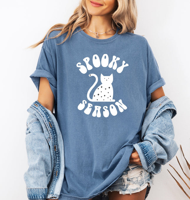 Spooky Cat Season Printed Comfort Colors T-Shirt 