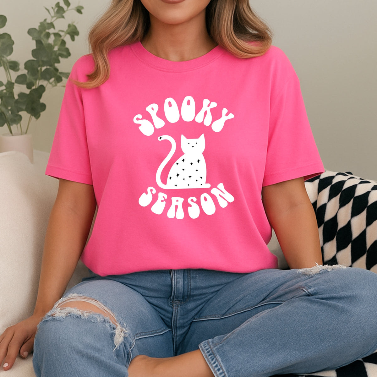 Spooky Cat Season Printed Comfort Colors T-Shirt 