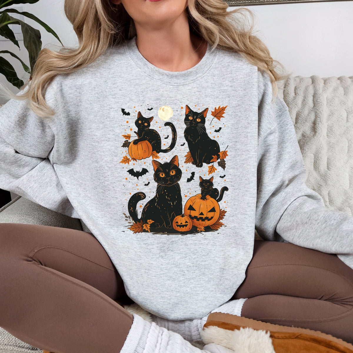 Black Cat Halloween - Adult Crewneck Sweatshirt