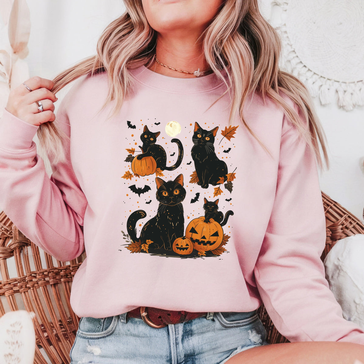 Black Cat Halloween - Adult Crewneck Sweatshirt