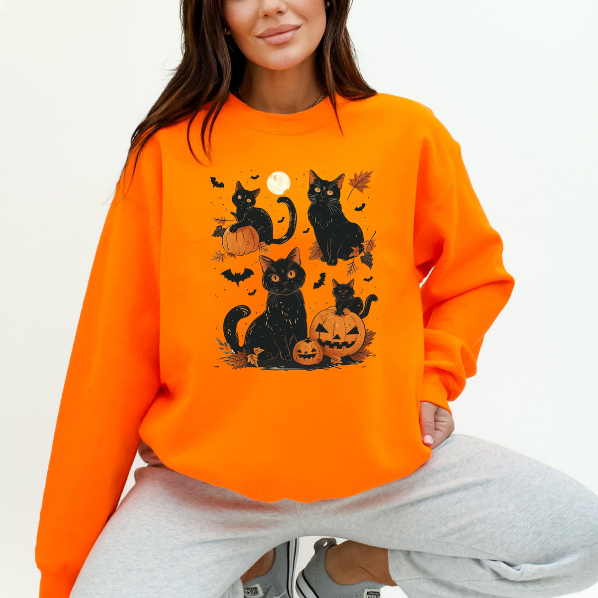 Black Cat Halloween - Adult Crewneck Sweatshirt