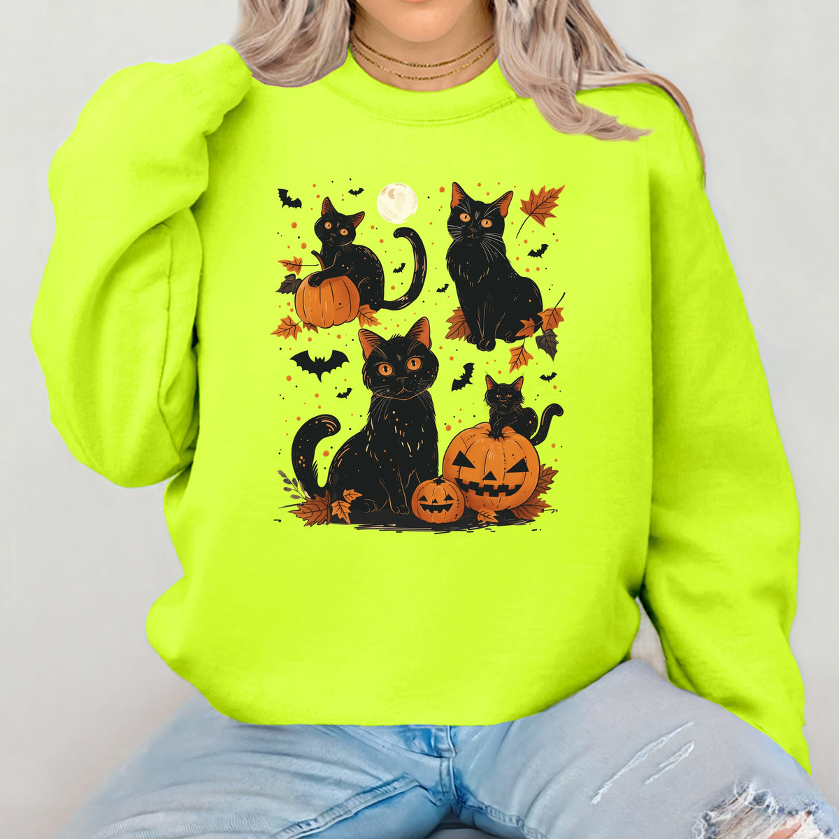 Black Cat Halloween - Adult Crewneck Sweatshirt