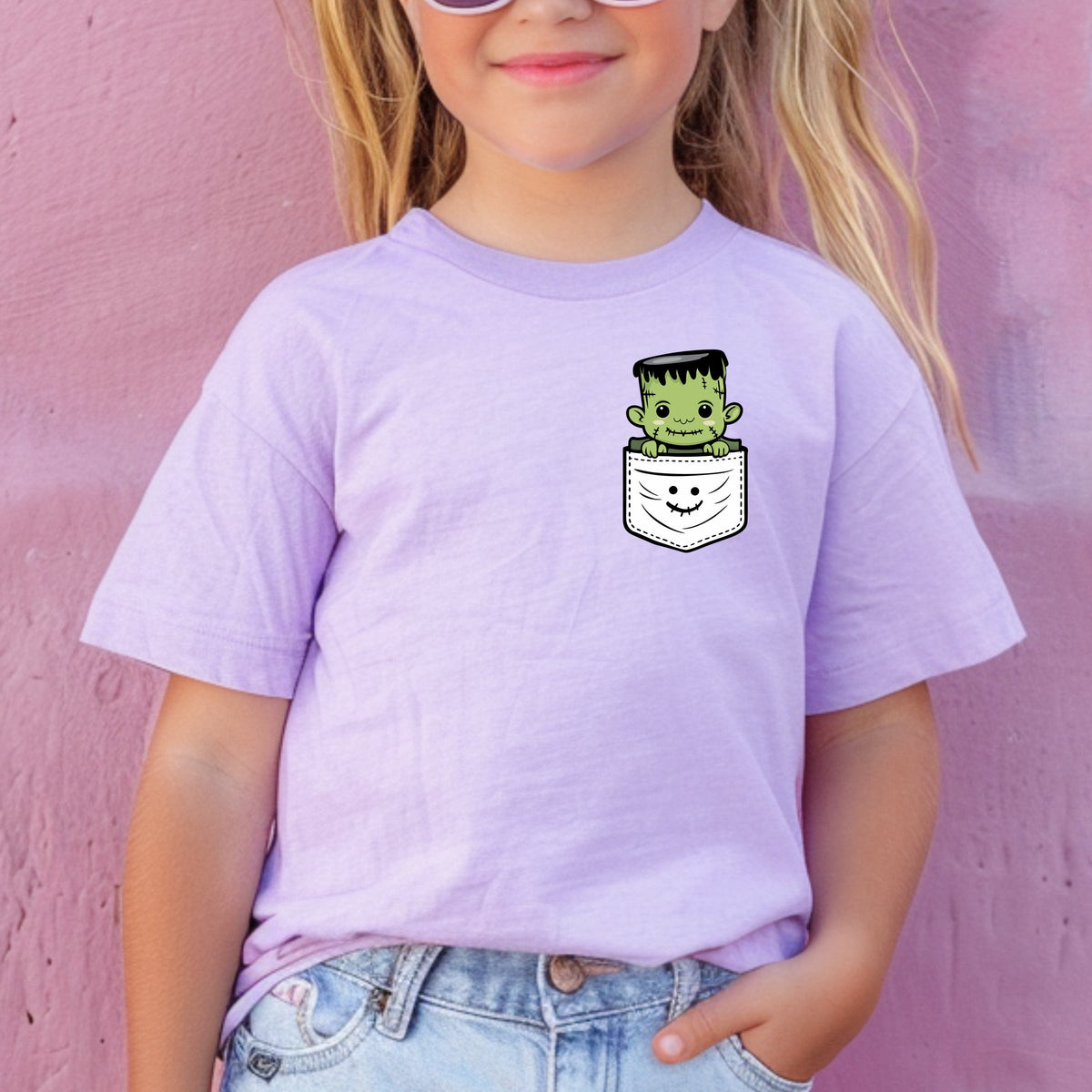 Frankenstein Halloween Pocket Print Printed Comfort Colors T-Shirt 