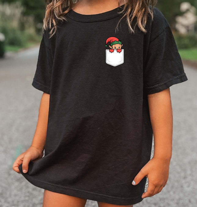 Christmas Elf Pocket Print Kids - Youth Comfort Colors T-Shirt