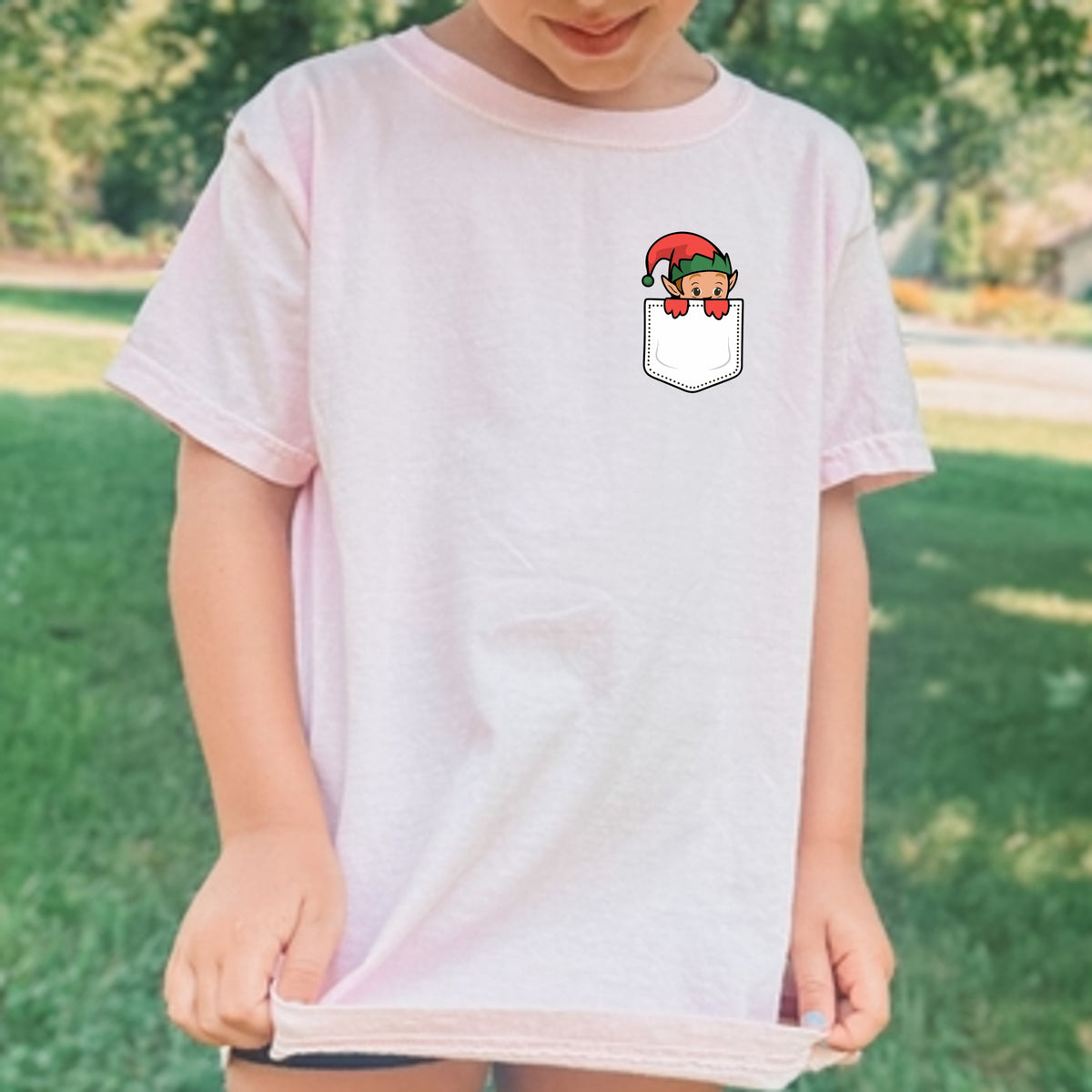Christmas Elf Pocket Print Kids - Youth Comfort Colors T-Shirt
