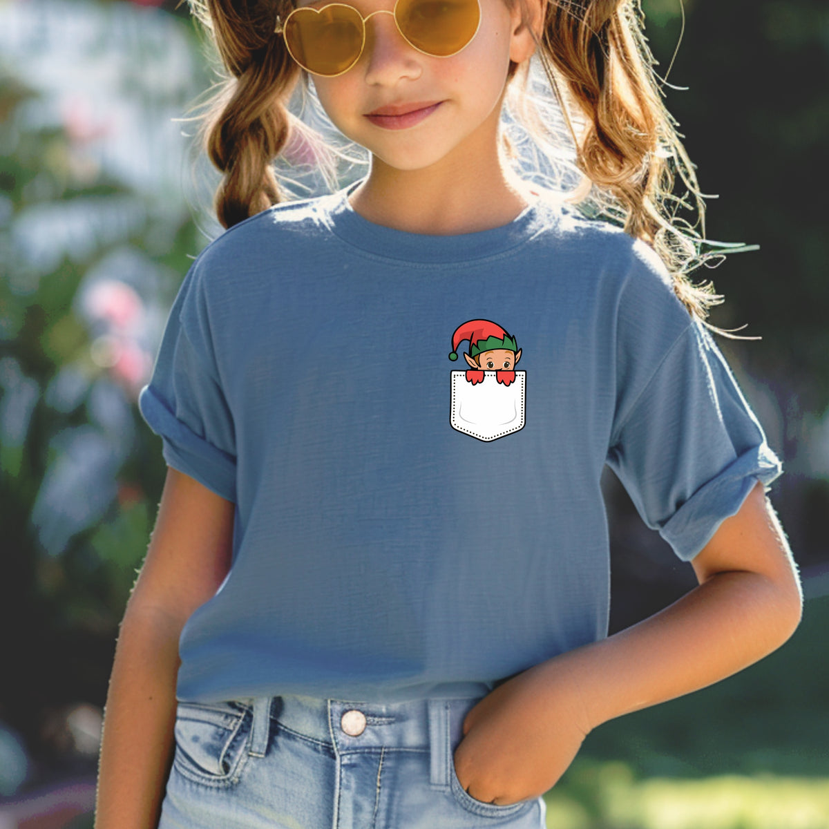 Christmas Elf Pocket Print Kids - Youth Comfort Colors T-Shirt
