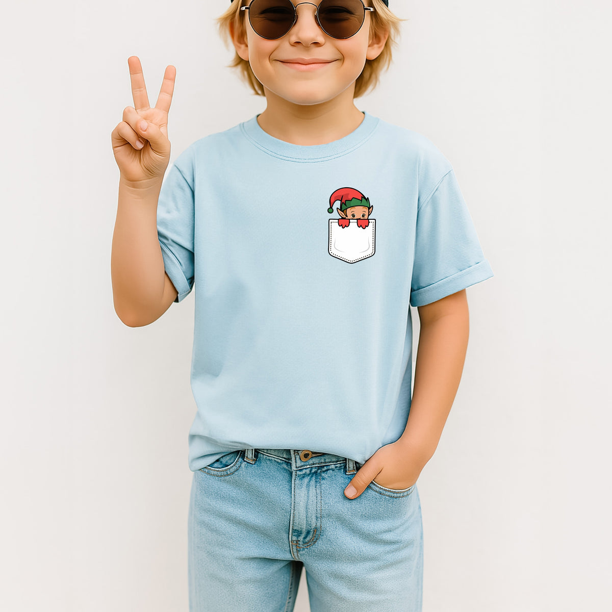 Christmas Elf Pocket Print Kids - Youth Comfort Colors T-Shirt