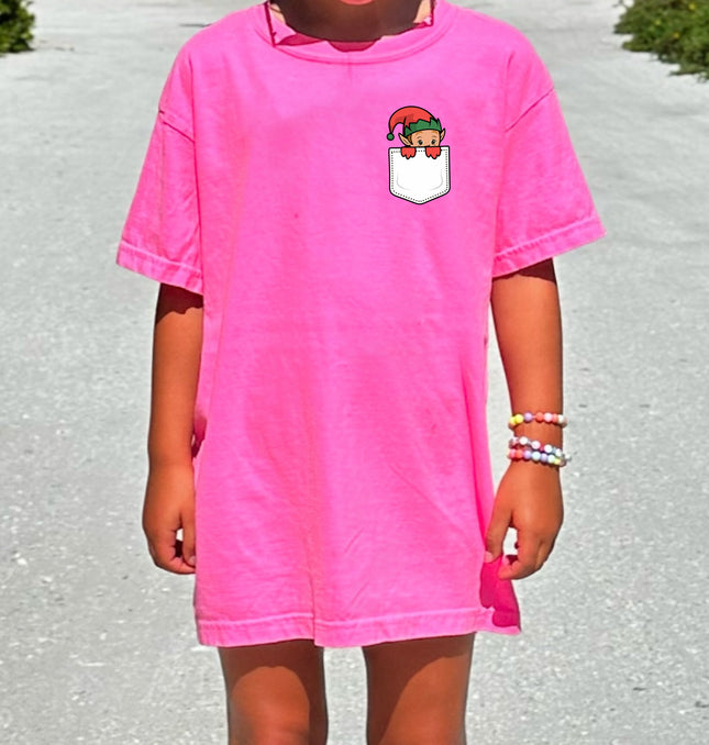 Christmas Elf Pocket Print Kids - Youth Comfort Colors T-Shirt