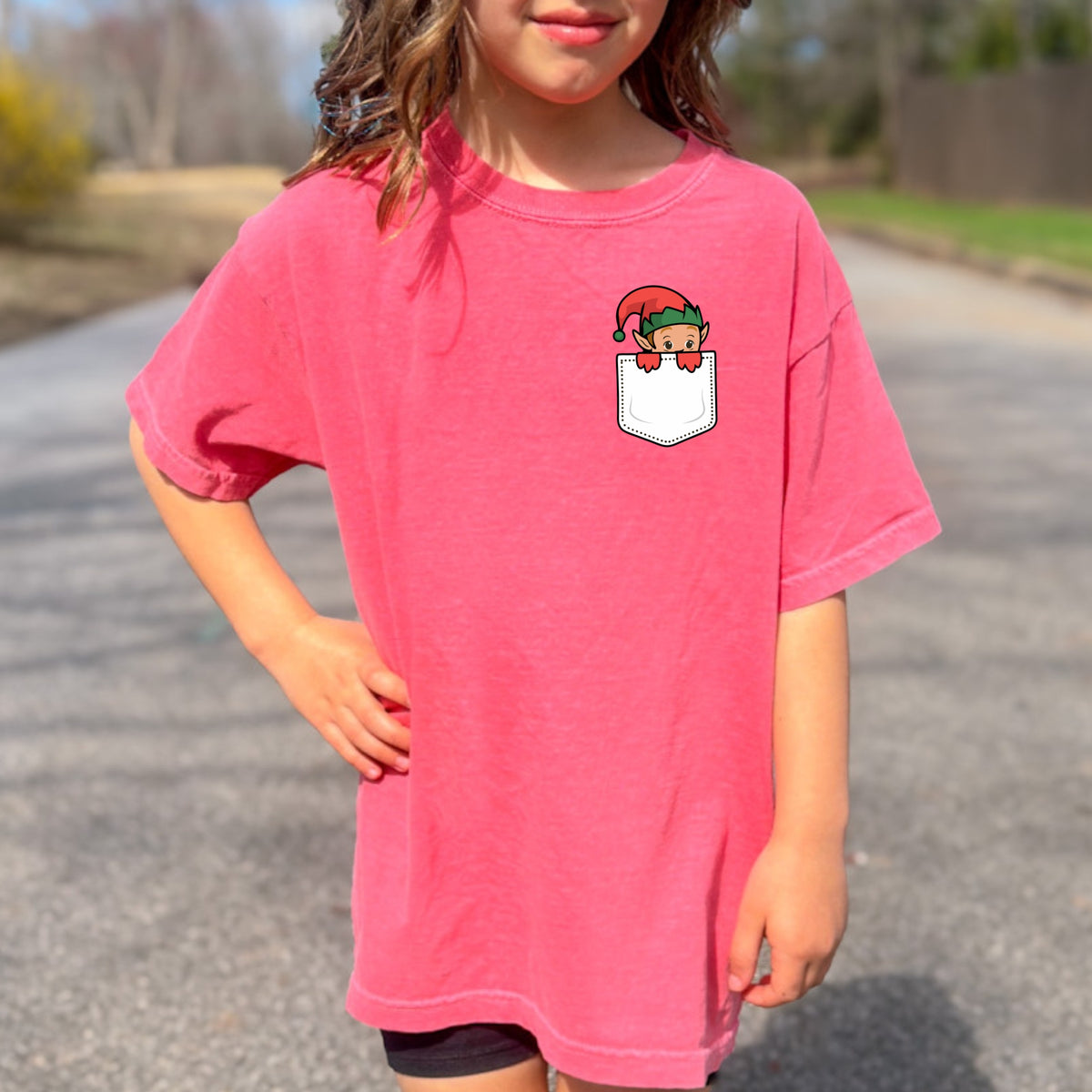 Christmas Elf Pocket Print Kids - Youth Comfort Colors T-Shirt