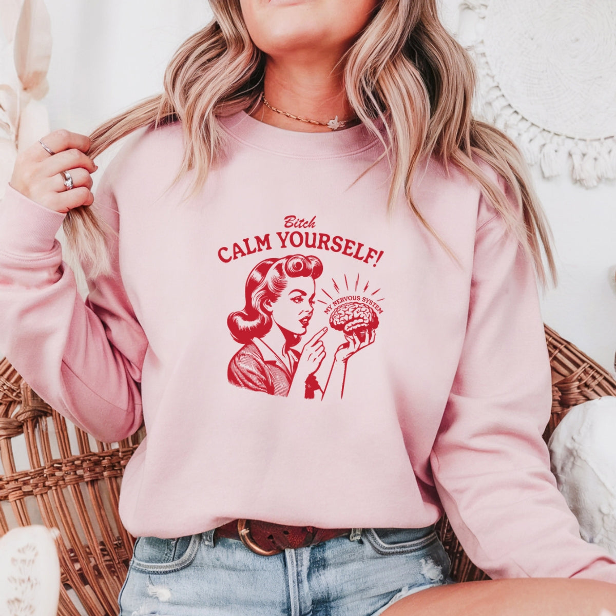 B Calm Yourself Printed Crewneck Sweatshirt