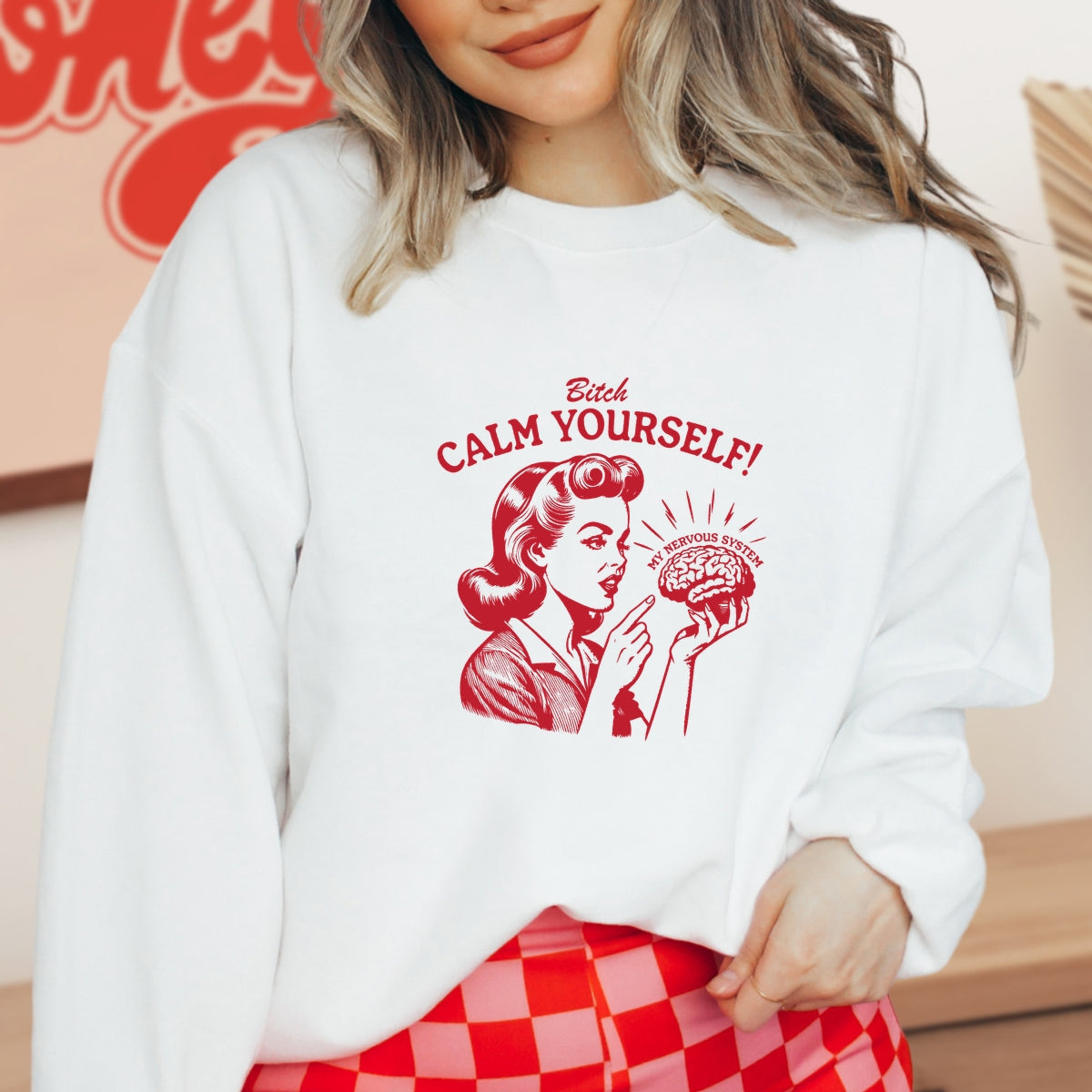 B Calm Yourself Printed Crewneck Sweatshirt