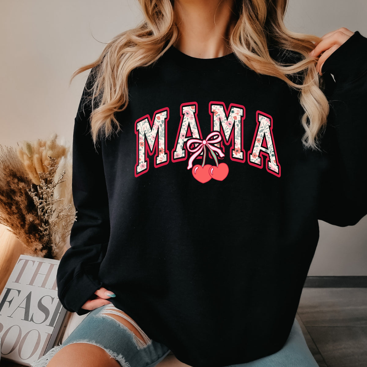 Mama Cherry Bow  - Adult Crewneck Sweatshirt