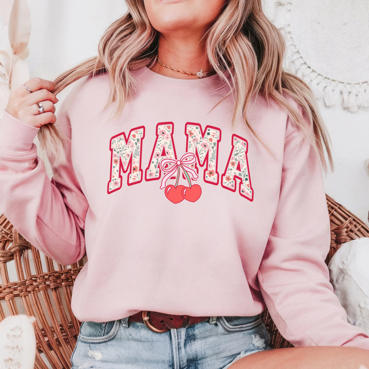 Mama Cherry Bow  - Adult Crewneck Sweatshirt