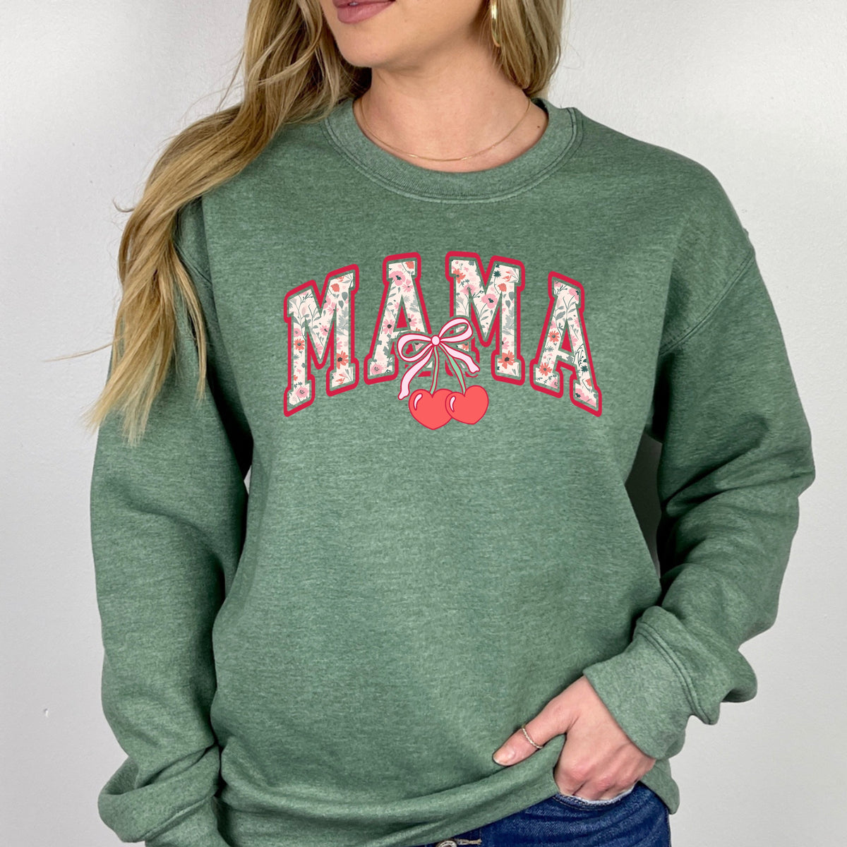 Mama Cherry Bow  - Adult Crewneck Sweatshirt
