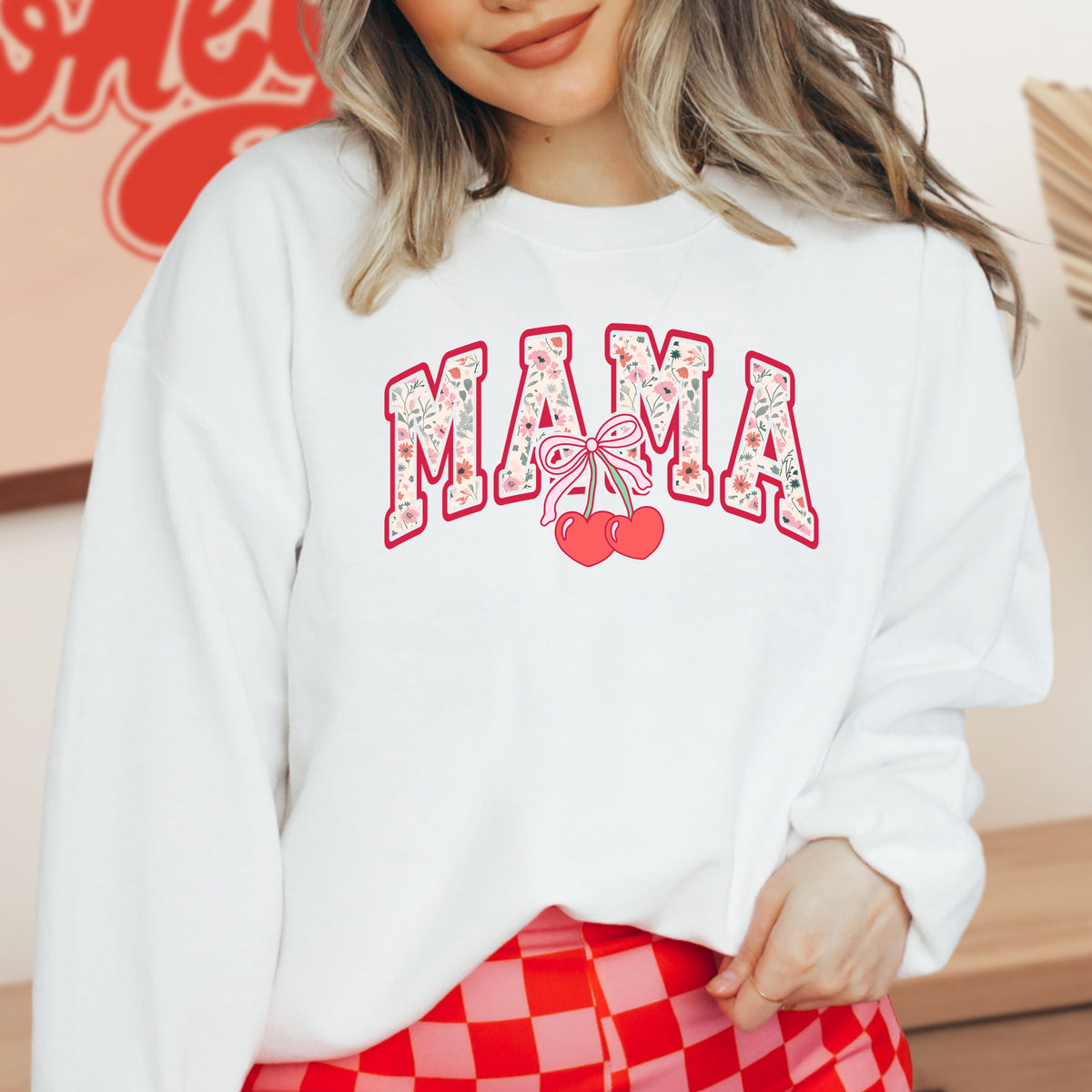 Mama Cherry Bow  - Adult Crewneck Sweatshirt