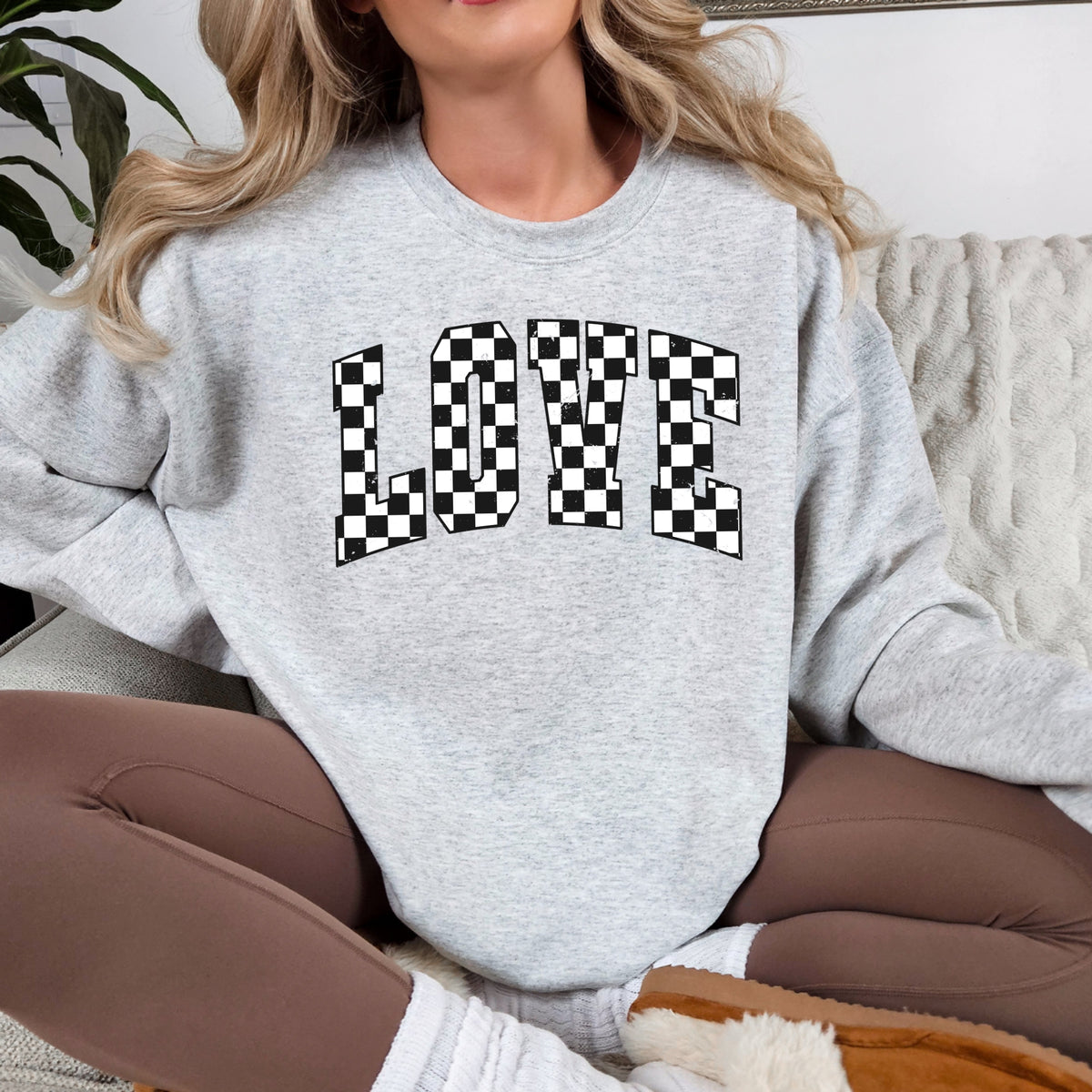 Varsity Checkered Love - Adult Crewneck Sweatshirt
