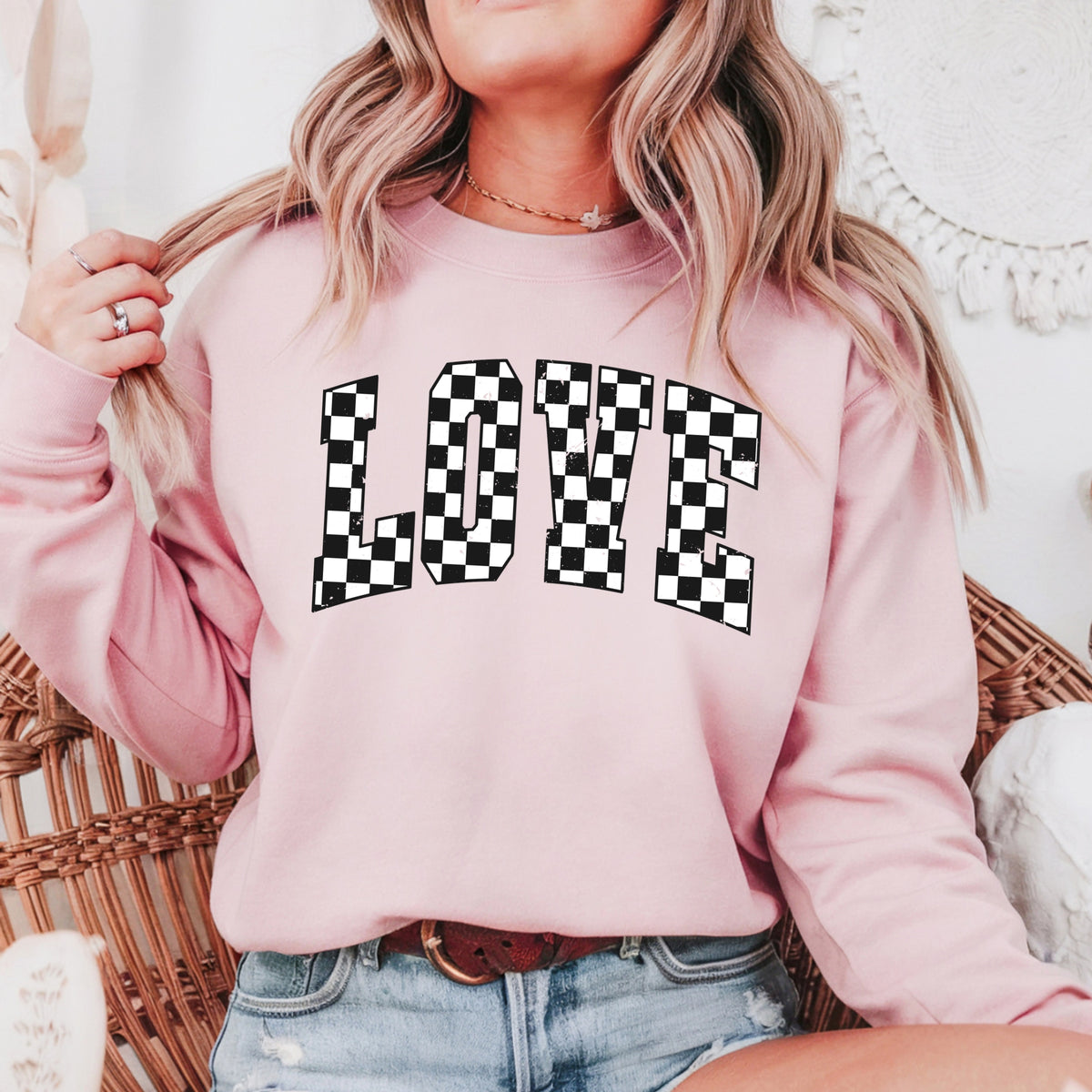 Varsity Checkered Love - Adult Crewneck Sweatshirt