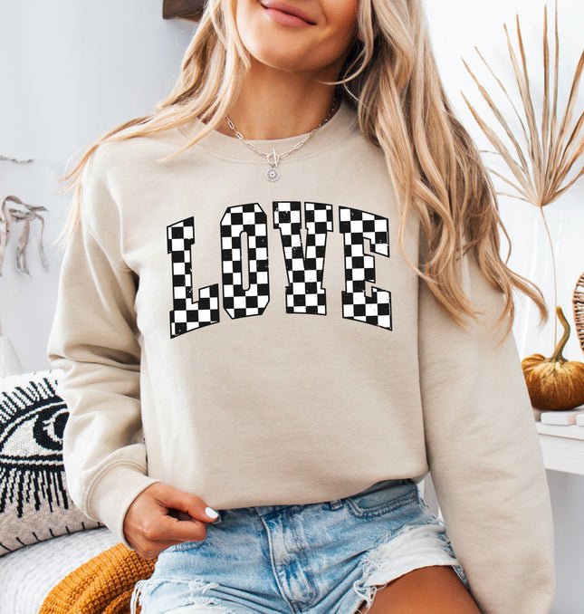 Varsity Checkered Love - Adult Crewneck Sweatshirt