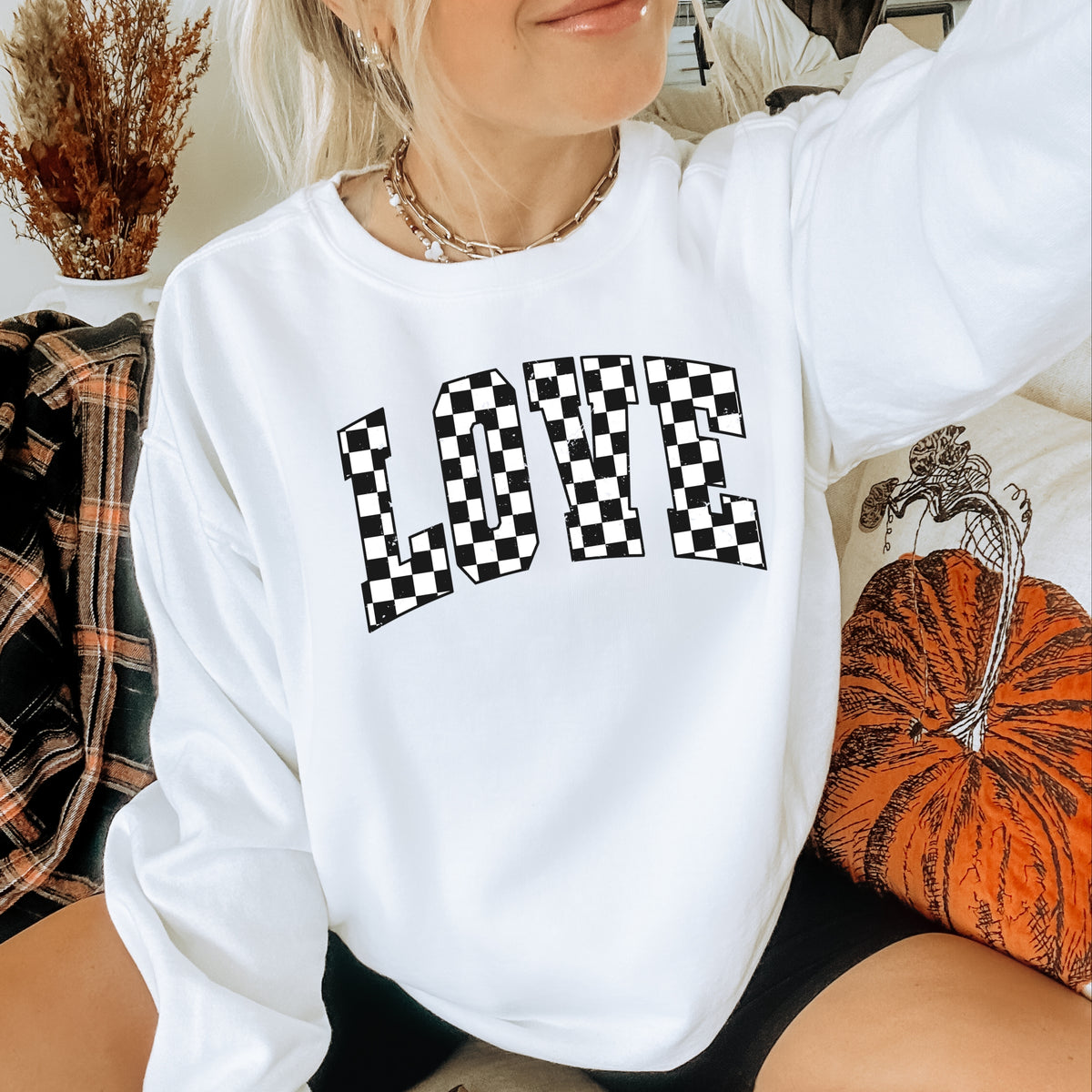Varsity Checkered Love - Adult Crewneck Sweatshirt
