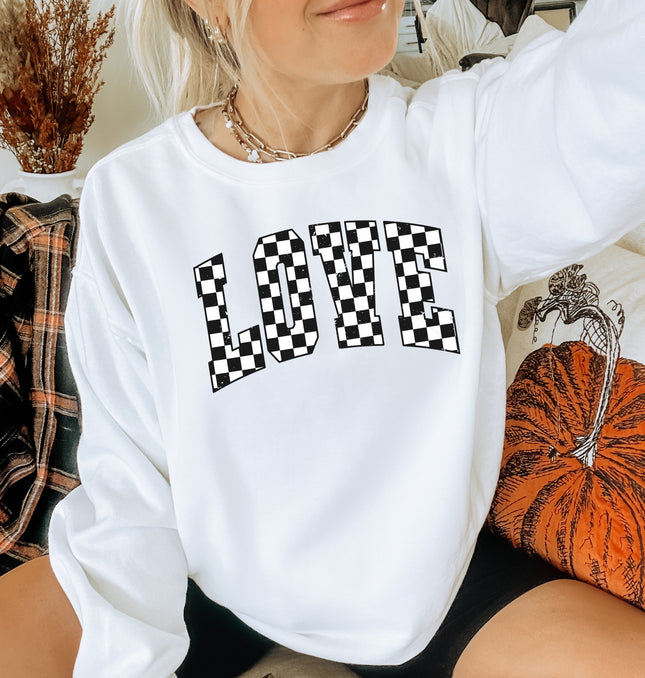 Varsity Checkered Love - Adult Crewneck Sweatshirt