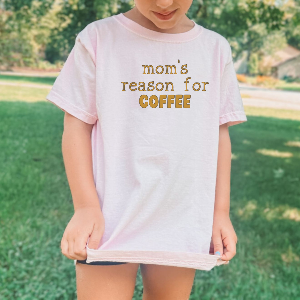 Mom’s Reason for Coffee – Funny Mom Shirt, Gift for Coffee Lovers, Motherhood Tee - Youth Comfort Colors T-shirt