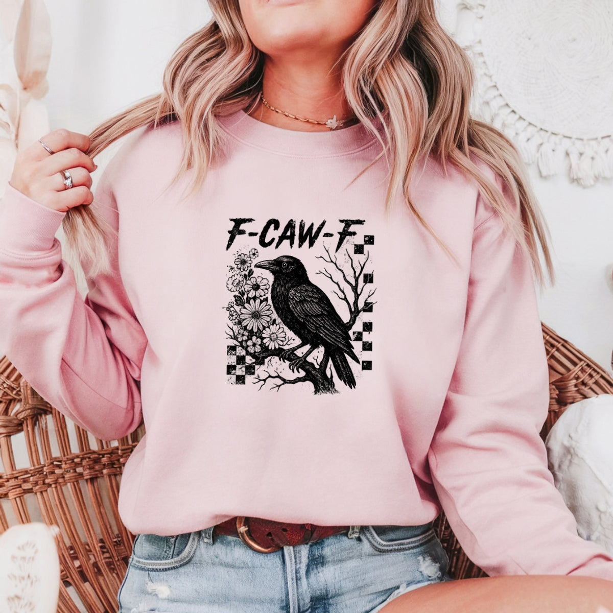 F-Caw-F funny Halloween humor  Printed Crewneck Sweatshirt