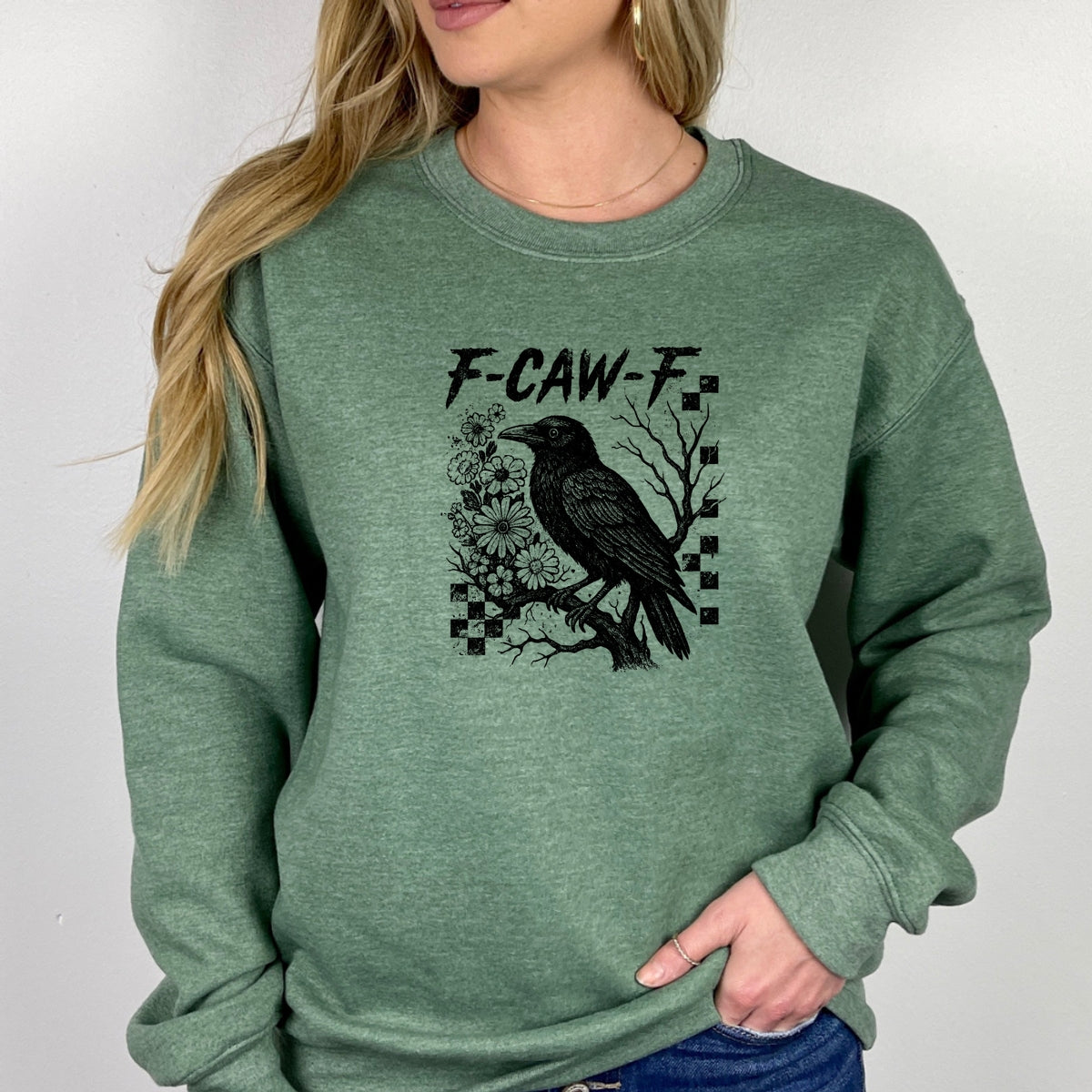 F-Caw-F funny Halloween humor  Printed Crewneck Sweatshirt