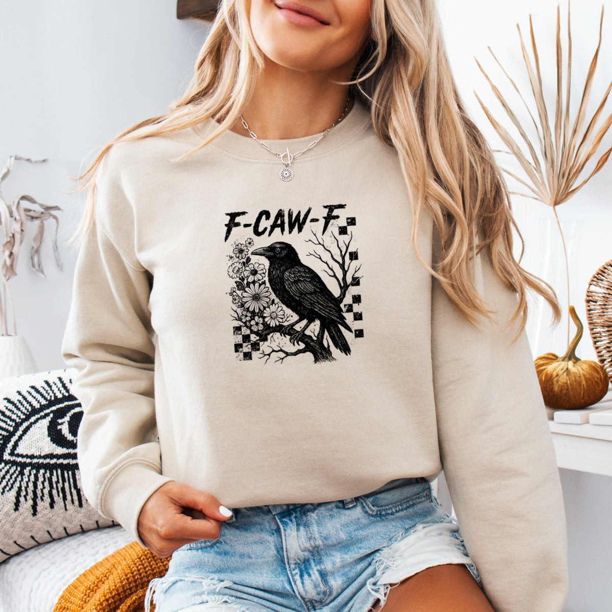 F-Caw-F funny Halloween humor  Printed Crewneck Sweatshirt