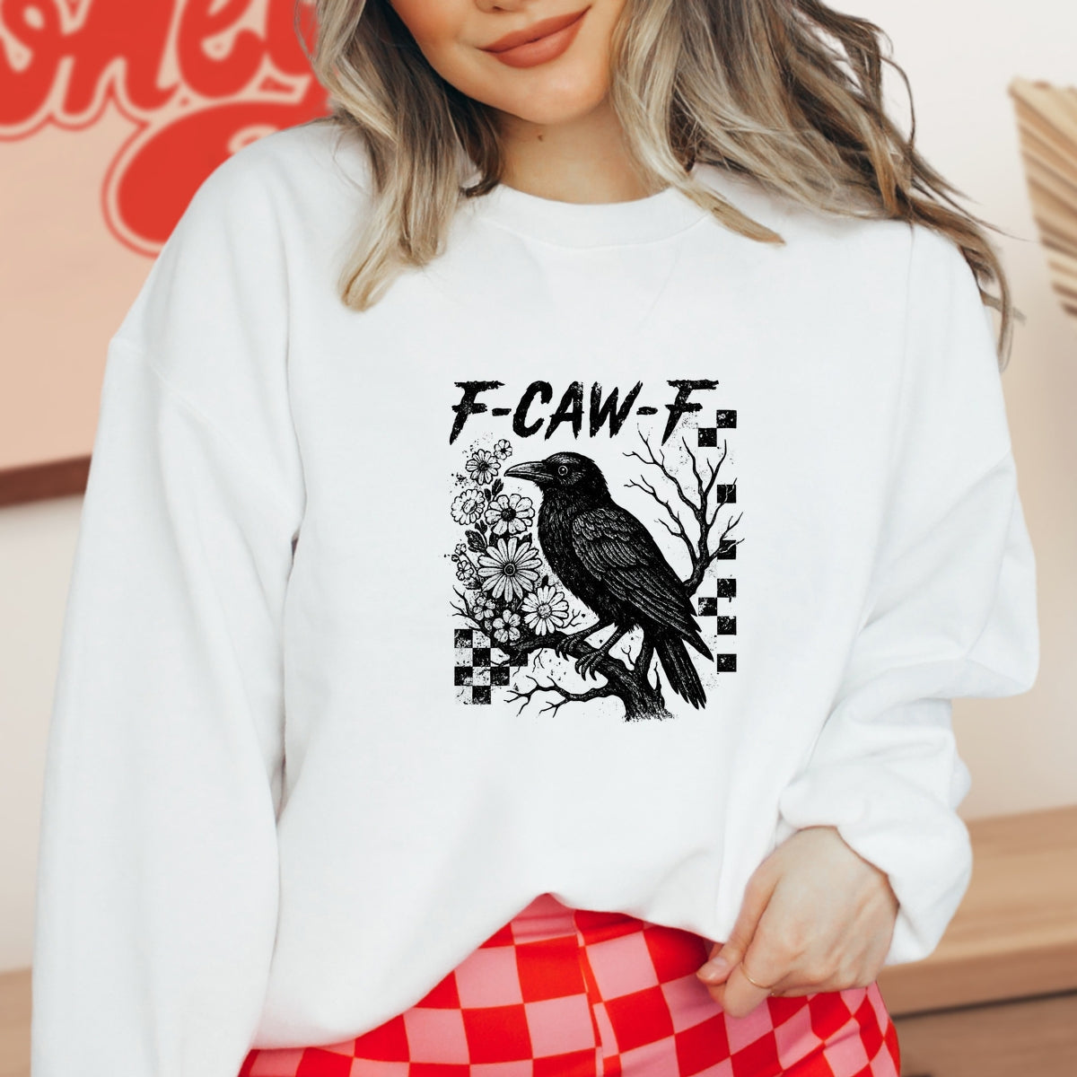 F-Caw-F funny Halloween humor  Printed Crewneck Sweatshirt