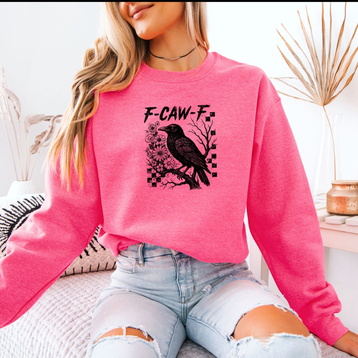 F-Caw-F funny Halloween humor  Printed Crewneck Sweatshirt
