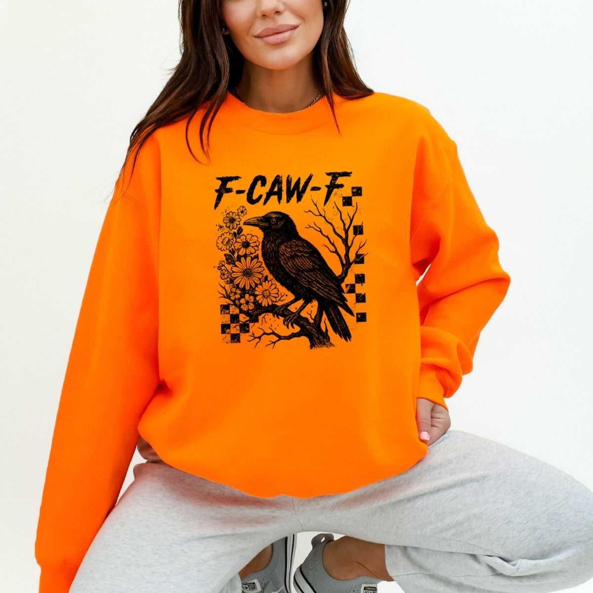 F-Caw-F funny Halloween humor  Printed Crewneck Sweatshirt