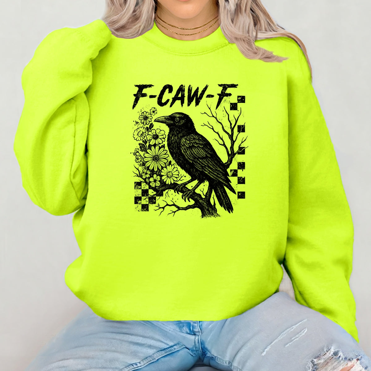 F-Caw-F funny Halloween humor  Printed Crewneck Sweatshirt