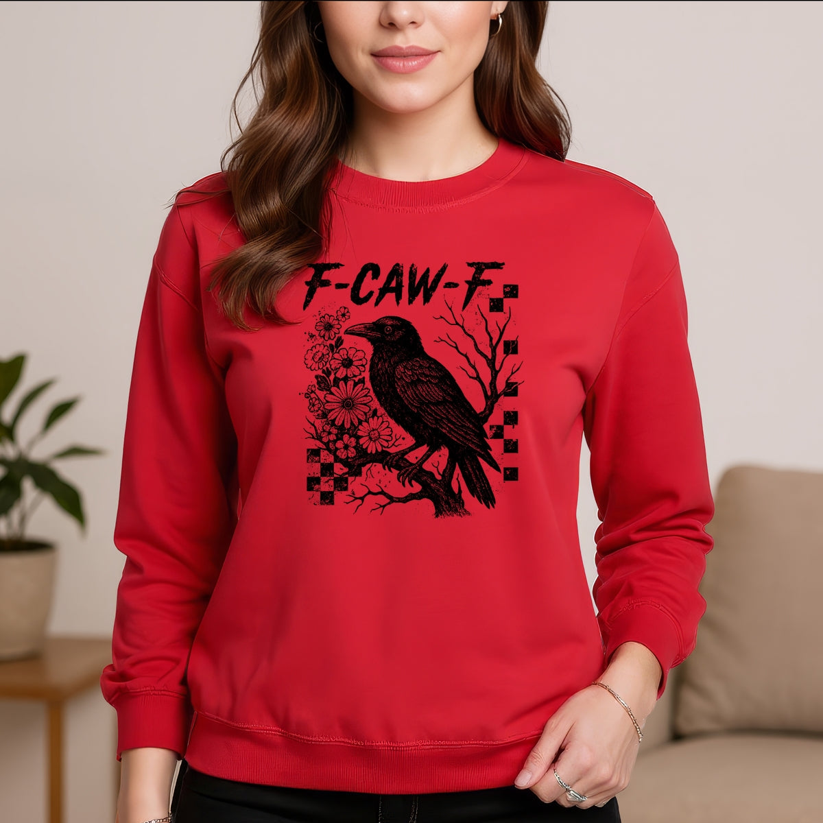 F-Caw-F funny Halloween humor  Printed Crewneck Sweatshirt