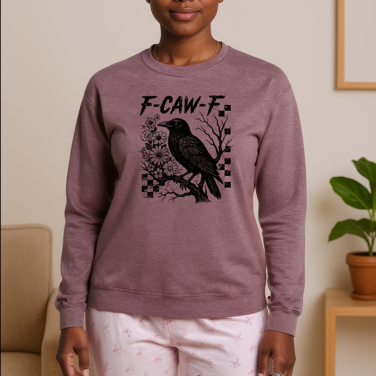 F-Caw-F funny Halloween humor  Printed Crewneck Sweatshirt