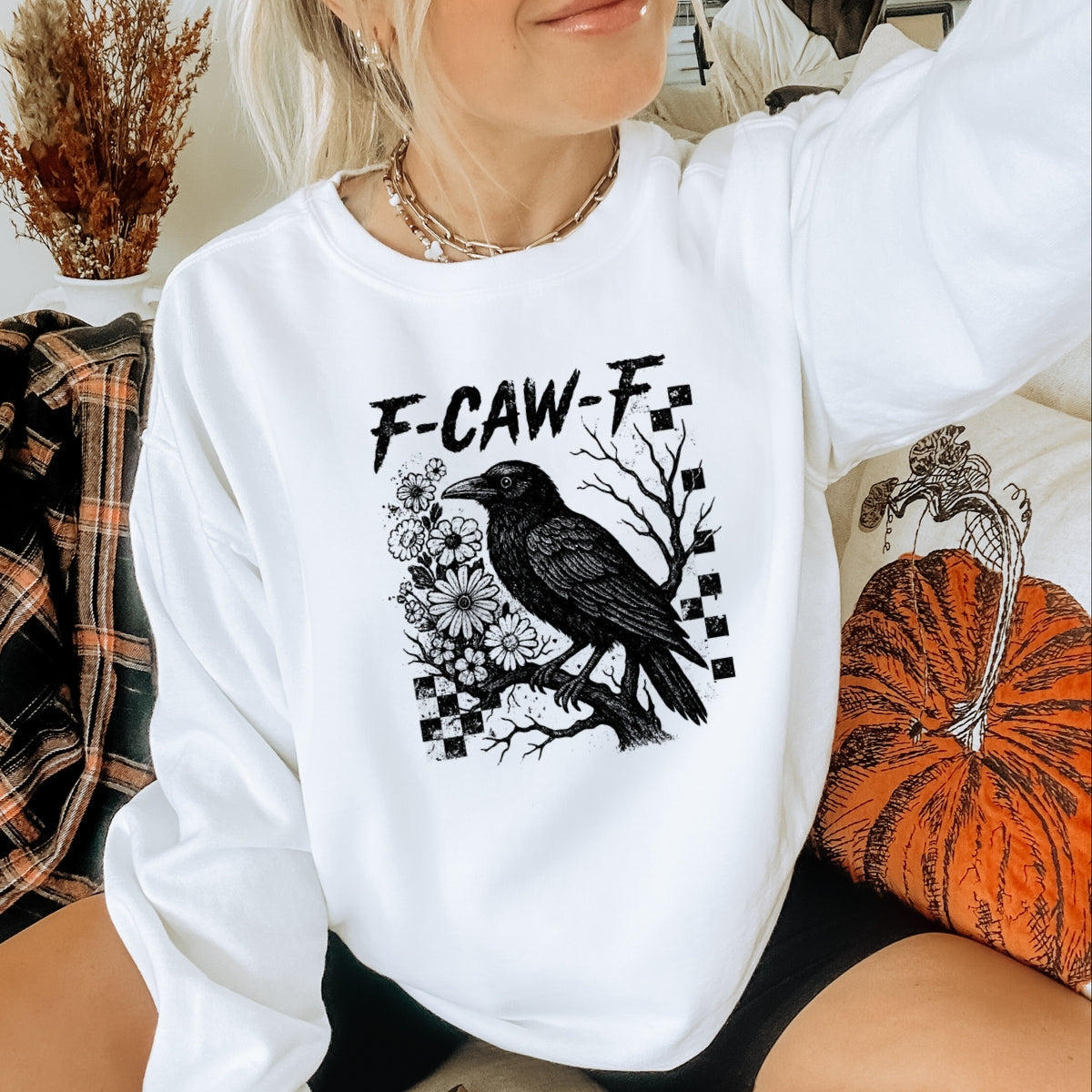 F-Caw-F funny Halloween humor  Printed Crewneck Sweatshirt